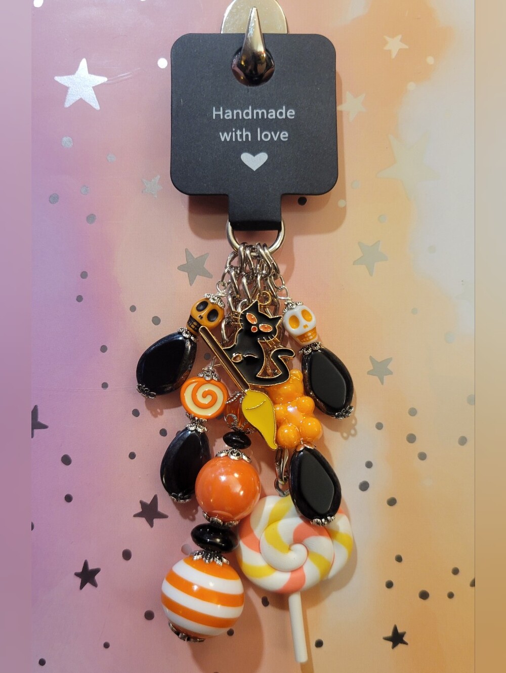 Handmade Orange & Black Charm Keychain Purse Charm Bag Charm-Halloween